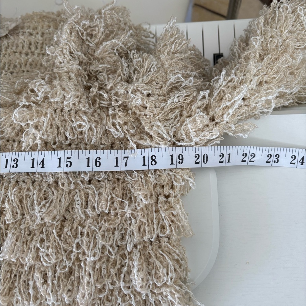 Beige Textured Fringe Open Front Jacket - Picture 9 of 10